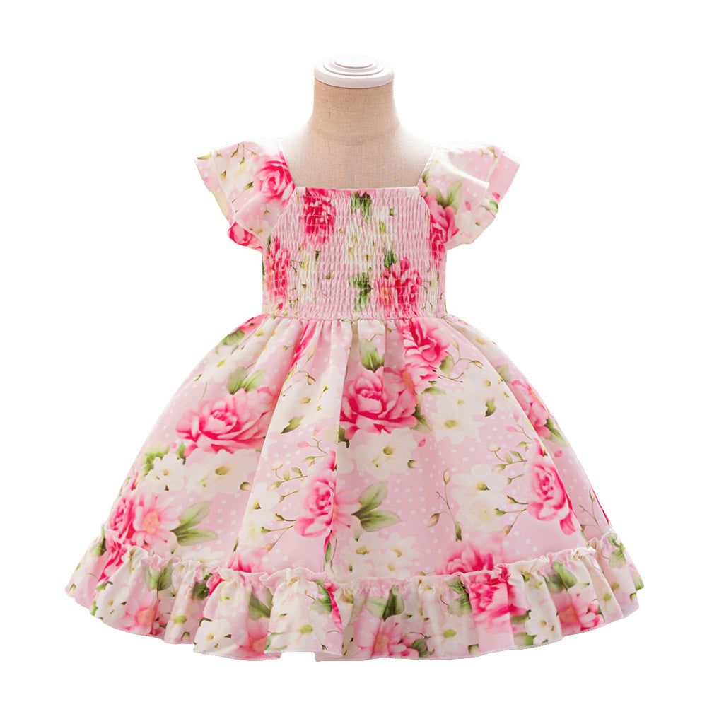 Blossom Dreams Pink Floral Ruffle Dress for Girls