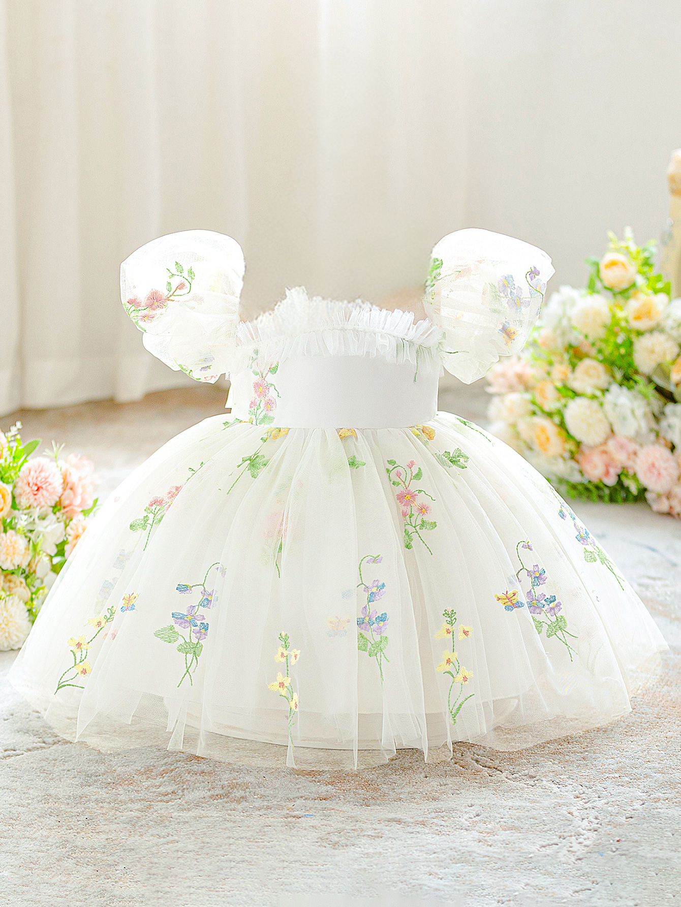 Fairy Garden Embroidered Tulle Dress – Toddler Girl Party Outfit