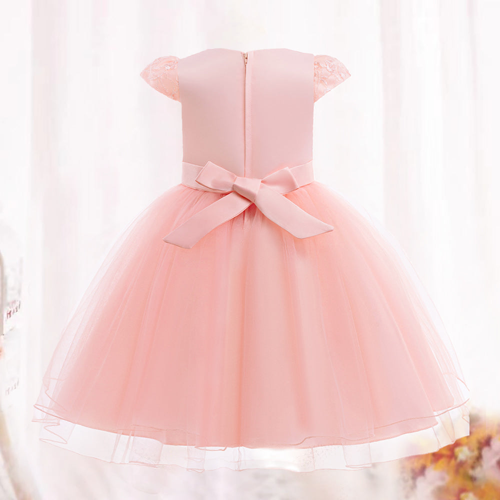 Girls Peach Butterfly Lace Tulle Party Dress for Special Occasions
