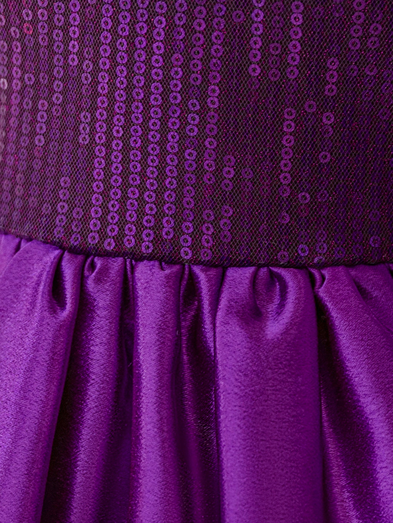 Purple Sequin Party Dress with Bow & Floral Shoulder Detail – Elegant Birthday & Special Occasion Outfit