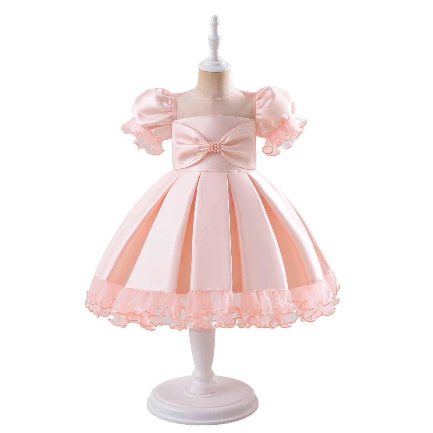 Peach Blossom Princess Dress – Puffy Sleeve Party & Flower Girl Outfit