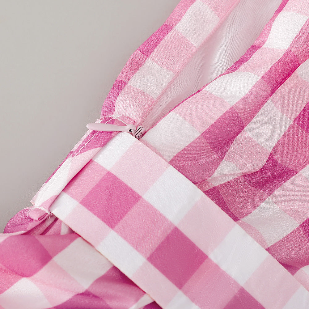 Girls Pink Gingham Party Dress with Pearl Belt