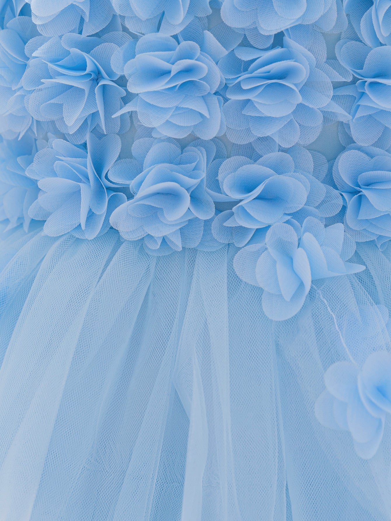 MTN Bee Blue &pink Blossom Princess Dress – 3D Floral & Lace Party Gown for Girls