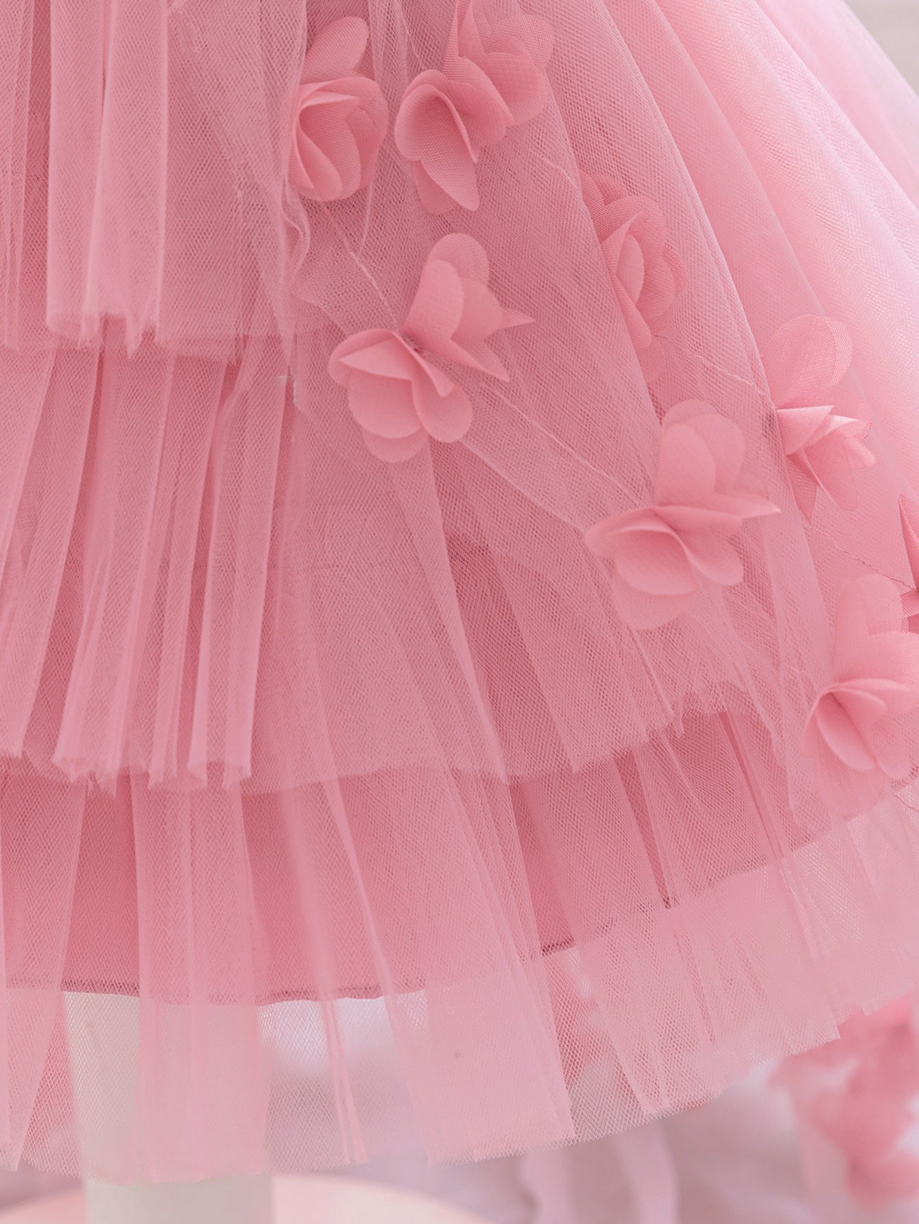 MTN Bee Blue &pink Blossom Princess Dress – 3D Floral & Lace Party Gown for Girls