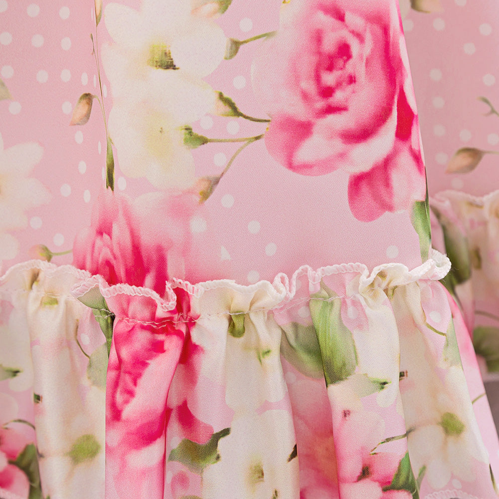 Blossom Dreams Pink Floral Ruffle Dress for Girls