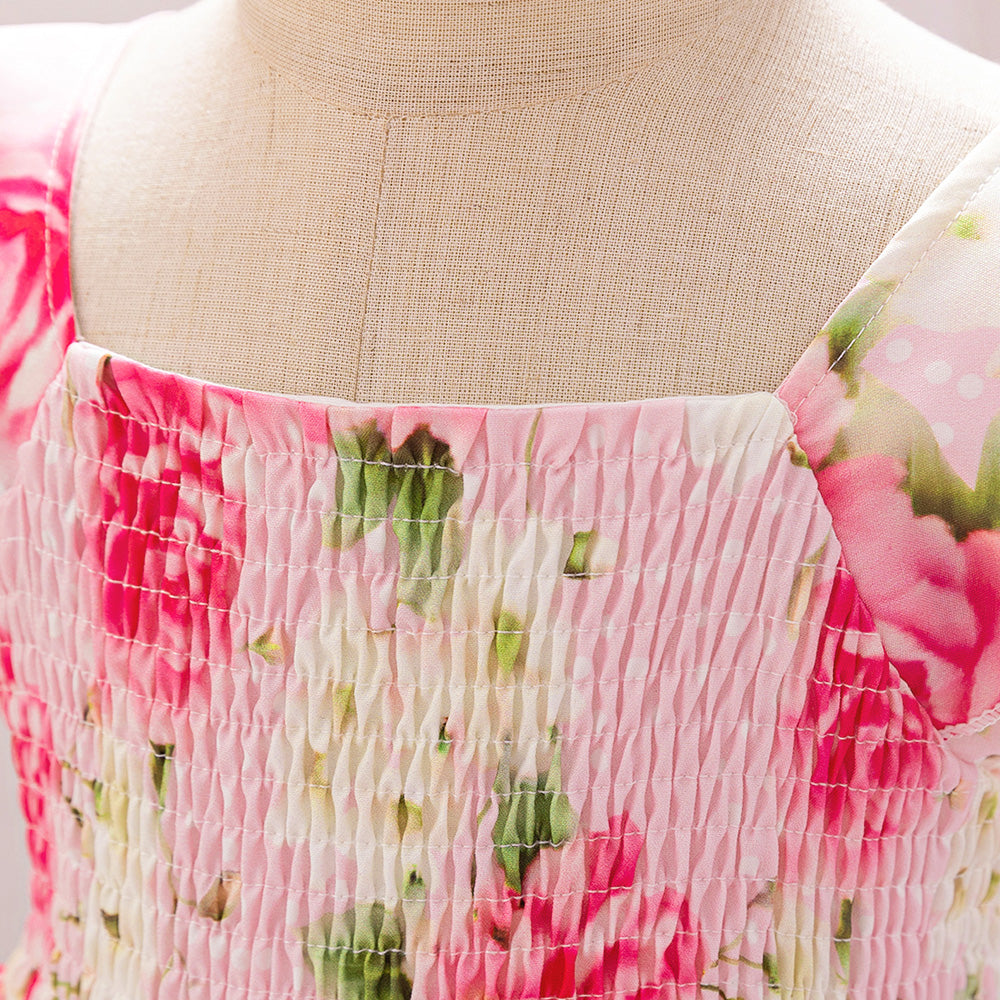 Blossom Dreams Pink Floral Ruffle Dress for Girls