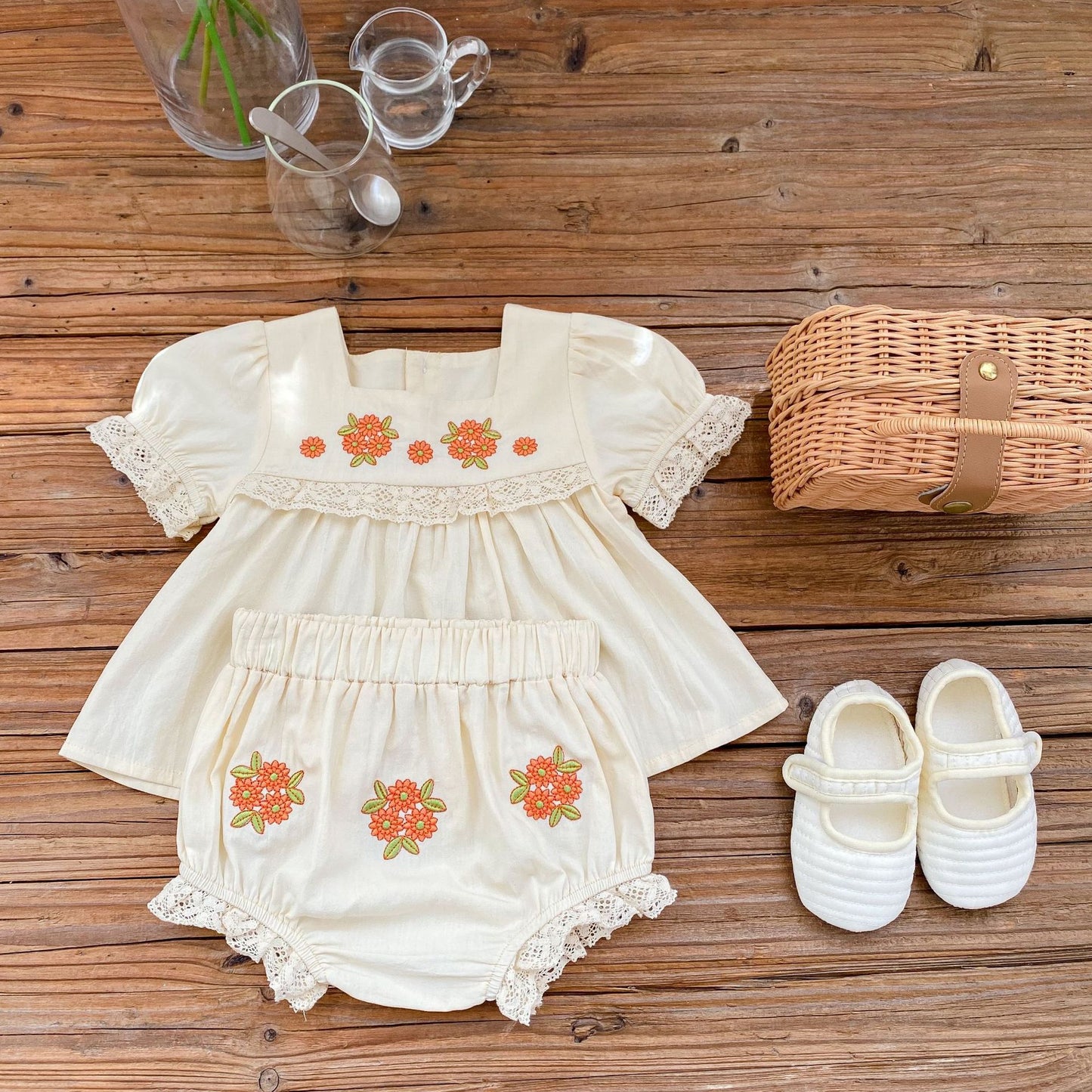 Floral Embroidered Baby Girl Set – Top & Bloomers