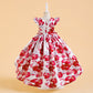 Girls Elegant Floral Party Dress – Red & White