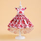 Girls Elegant Floral Party Dress – Red & White