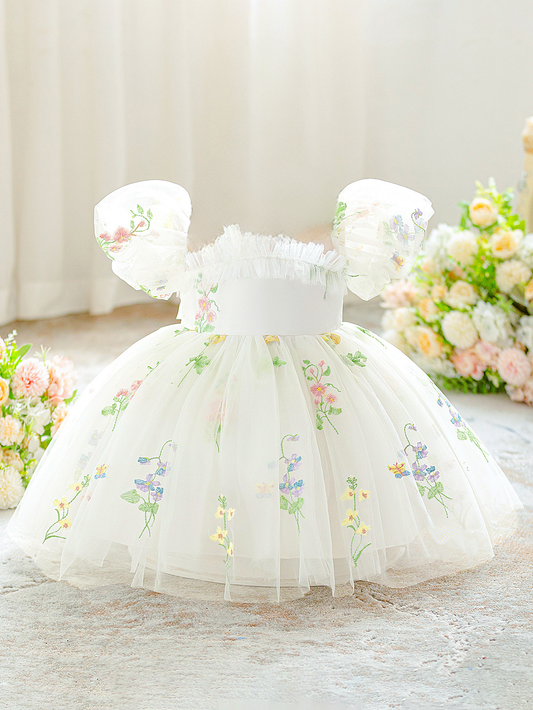 Fairy Garden Embroidered Tulle Dress – Toddler Girl Party Outfit