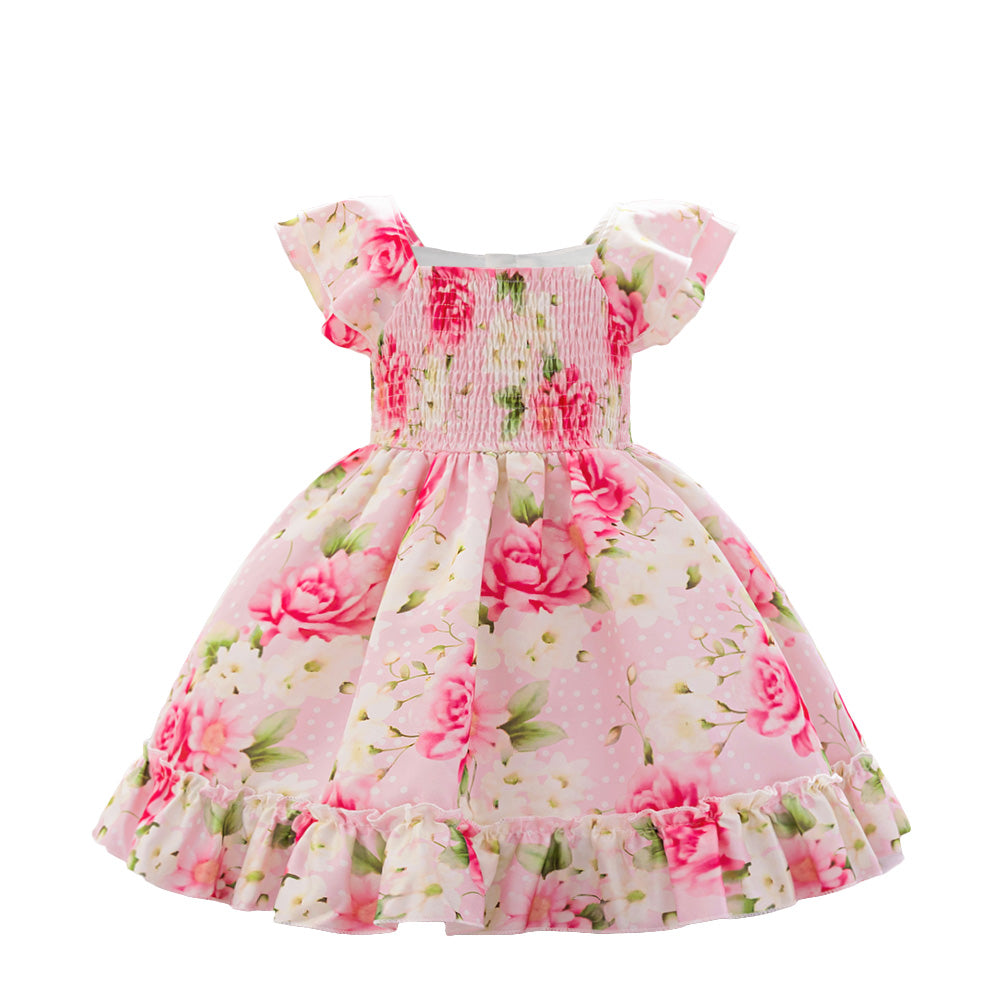 Blossom Dreams Pink Floral Ruffle Dress for Girls