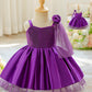 Purple Sequin Party Dress with Bow & Floral Shoulder Detail – Elegant Birthday & Special Occasion Outfit