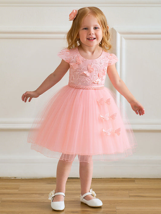 Girls Peach Butterfly Lace Tulle Party Dress for Special Occasions
