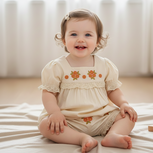 Floral Embroidered Baby Girl Set – Top & Bloomers