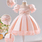 Peach Blossom Princess Dress – Puffy Sleeve Party & Flower Girl Outfit