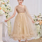 Golden Princess Sequin Gown with Cape – Kids Special Occasion Dress