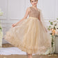 Golden Princess Sequin Gown with Cape – Kids Special Occasion Dress