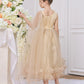 Golden Princess Sequin Gown with Cape – Kids Special Occasion Dress