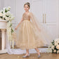 Golden Princess Sequin Gown with Cape – Kids Special Occasion Dress