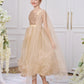 Golden Princess Sequin Gown with Cape – Kids Special Occasion Dress