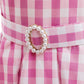 Girls Pink Gingham Party Dress with Pearl Belt