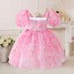 Pink Princess Party Dress with Puffy Sleeves – Elegant Birthday & Special Occasion Gown