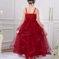 Elegant Burgundy Princess Flower Girl Dress with Lace Bodice & Layered Tulle Skirt