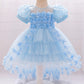 MTN Bee Blue &pink Blossom Princess Dress – 3D Floral & Lace Party Gown for Girls