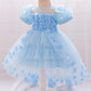 MTN Bee Blue &pink Blossom Princess Dress – 3D Floral & Lace Party Gown for Girls