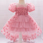 MTN Bee Blue &pink Blossom Princess Dress – 3D Floral & Lace Party Gown for Girls