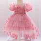 MTN Bee Blue &pink Blossom Princess Dress – 3D Floral & Lace Party Gown for Girls