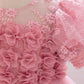 MTN Bee Blue &pink Blossom Princess Dress – 3D Floral & Lace Party Gown for Girls