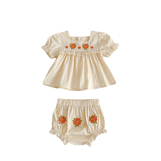 Floral Embroidered Baby Girl Set – Top & Bloomers