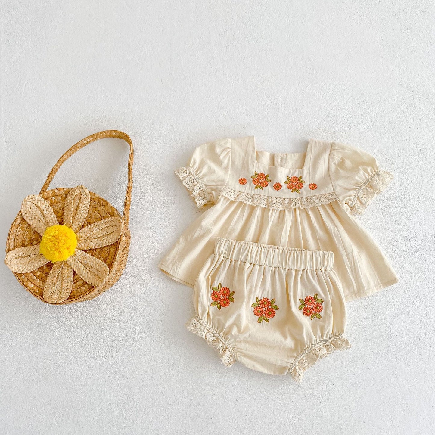 Floral Embroidered Baby Girl Set – Top & Bloomers