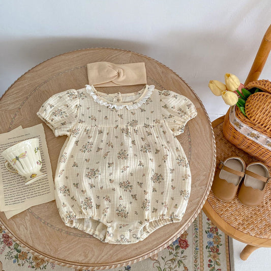Vintage Floral Baby Dress with Lace Collar